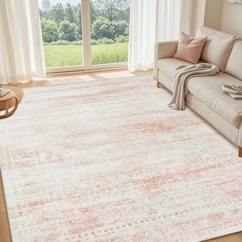 Srugn Washable Rugs 8×10 Area Rugs for Living Room, Pink-white